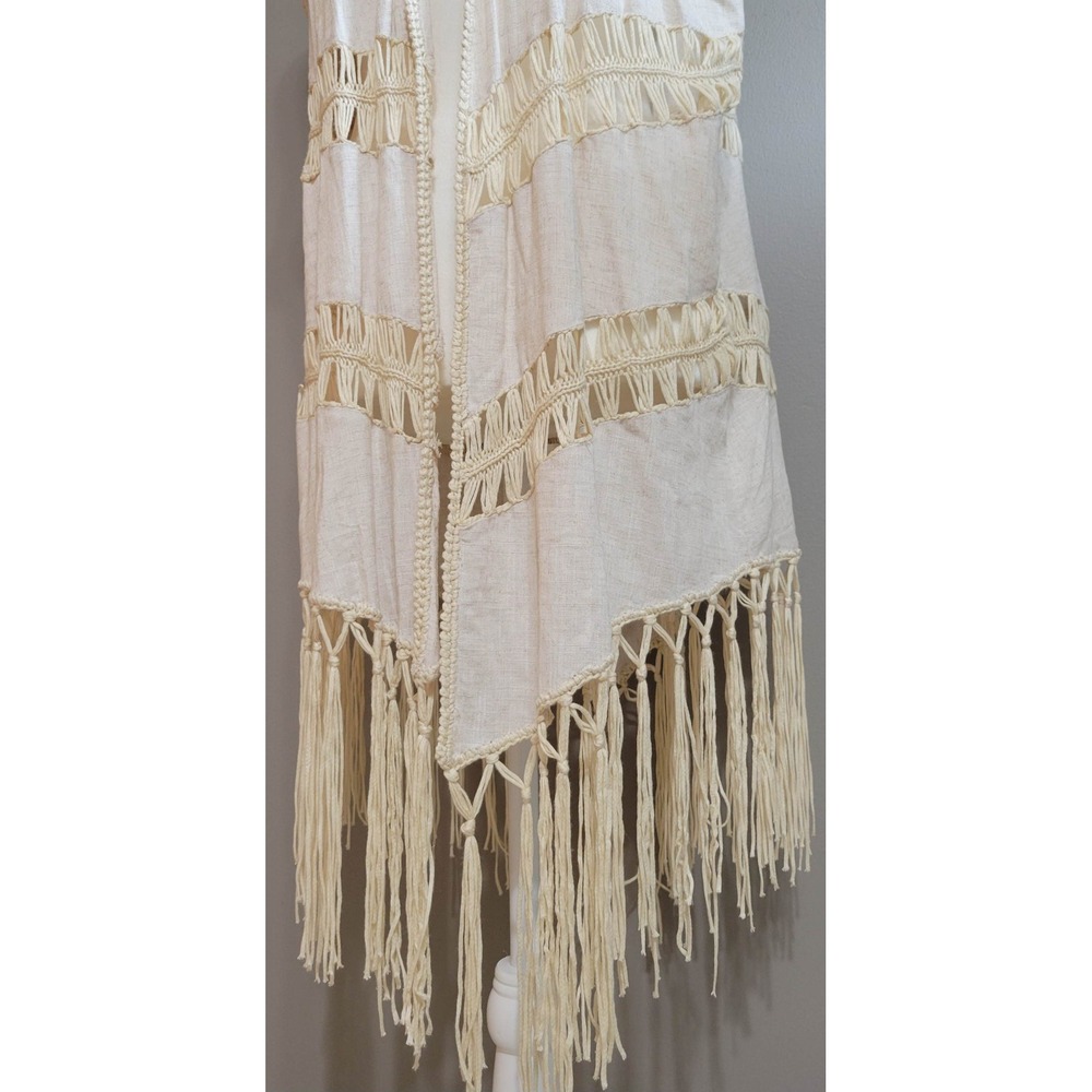 Umgee Linen Crochet Open Front Fringe Duster - Picture 5 of 6